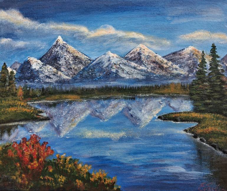 Original Landscape Painting by Olena Leshchenko | Realism Art on Canvas | Silence of the Mirrored Lake