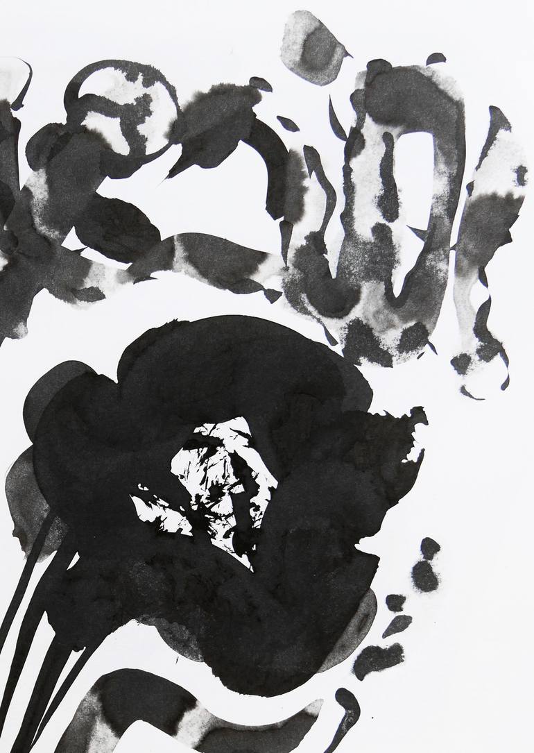 Original Black & White Floral Drawing by Christine GUICHARD