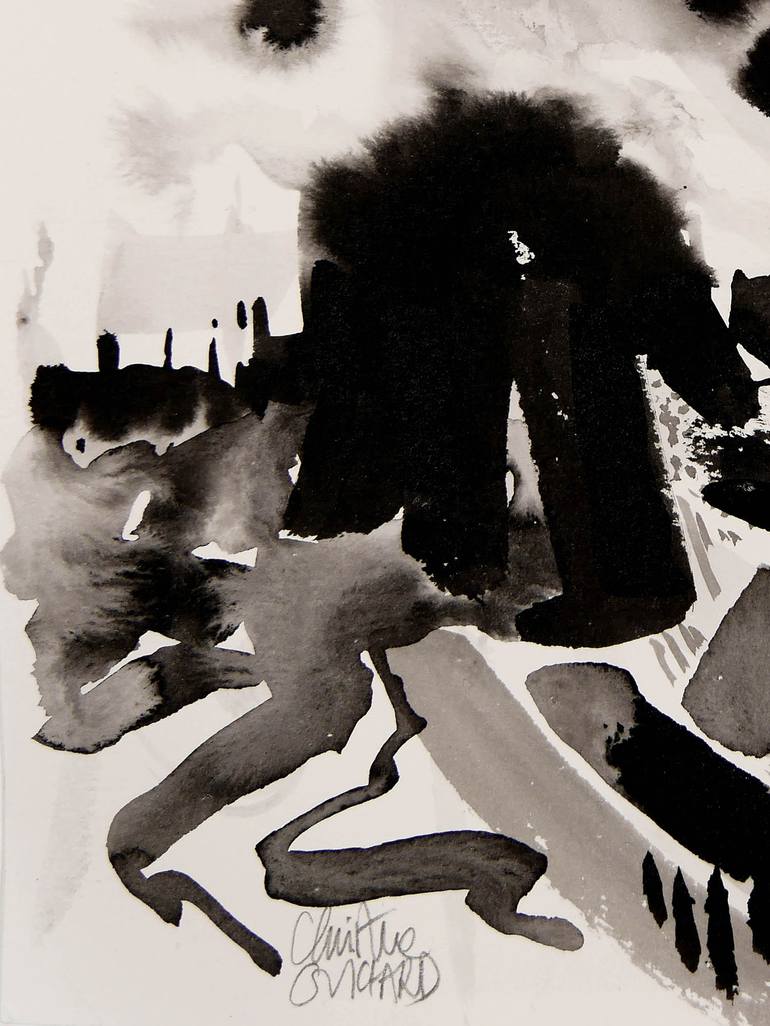 Original Black & White Landscape Painting by Christine Guichard
