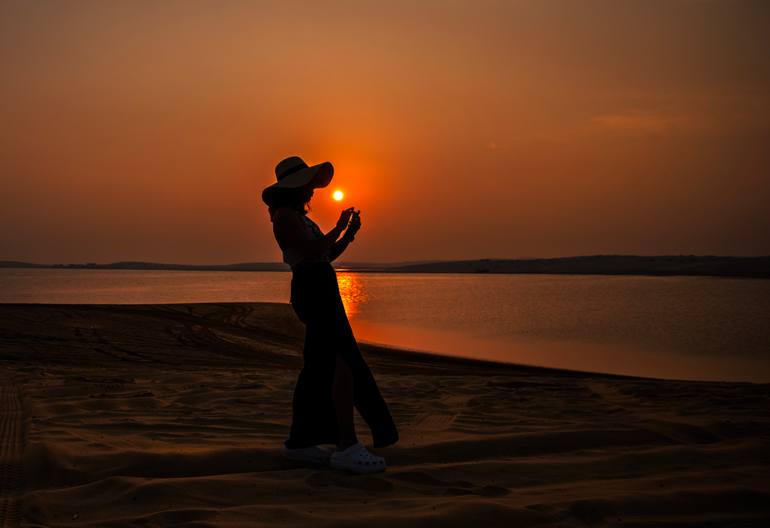 Original Landscape Photography by Murat Topay | Documentary Art on Paper | Holding the Sun: Desert Sunset