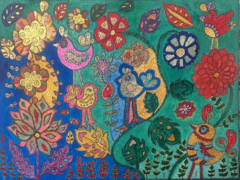 Original Floral Painting by Tamuna Svianadze | Art Deco Art on Canvas | Birds of paradise