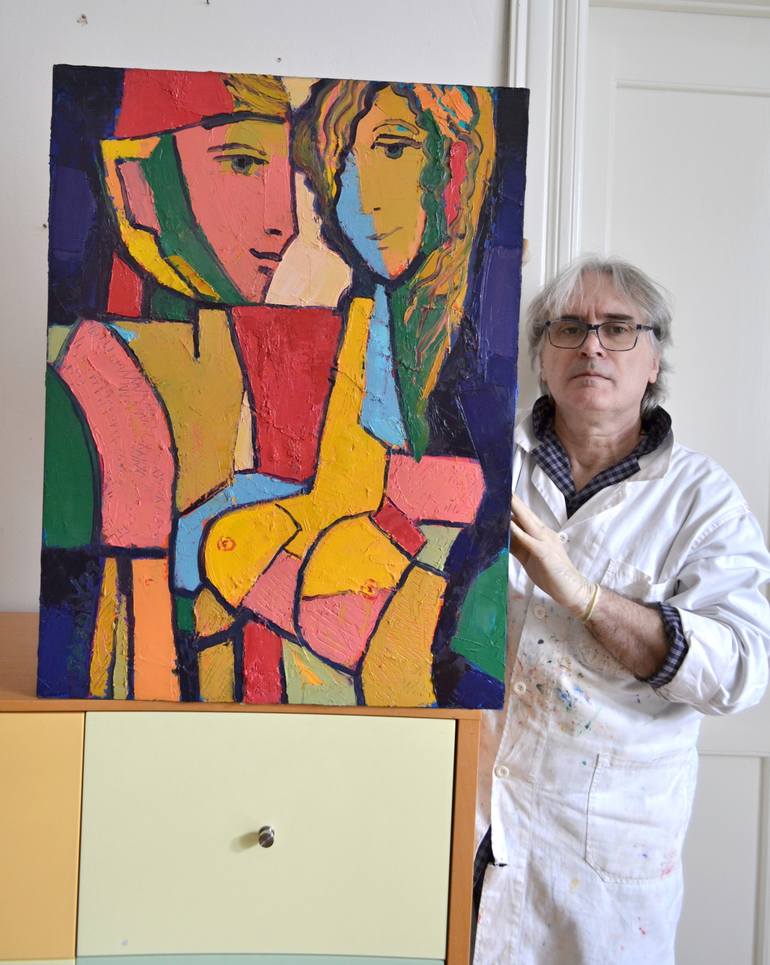 Original Cubism Love Painting by Rumen Sazdov