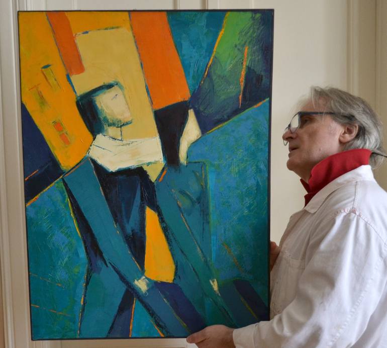 Original Cubism People Painting by Rumen Sazdov
