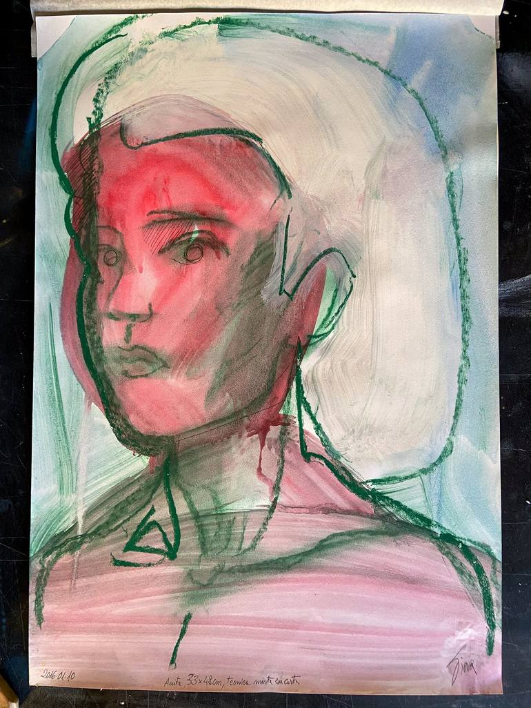 Original Abstract Expressionism Portrait Drawing by Giovanni Gabassi