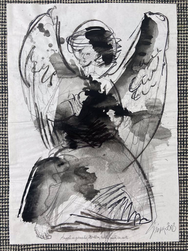 Original Abstract Expressionism Religious Drawing by Giovanni Gabassi