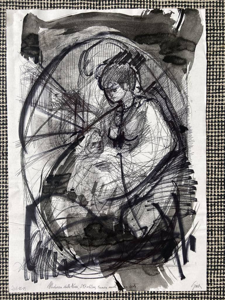 Original Abstract Expressionism Religious Drawing by Giovanni Gabassi