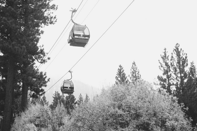 Original Landscape Photography by El Porto Collections | Black & White Art on Paper | Lake Tahoe Gondolas in Fall, Black & White
