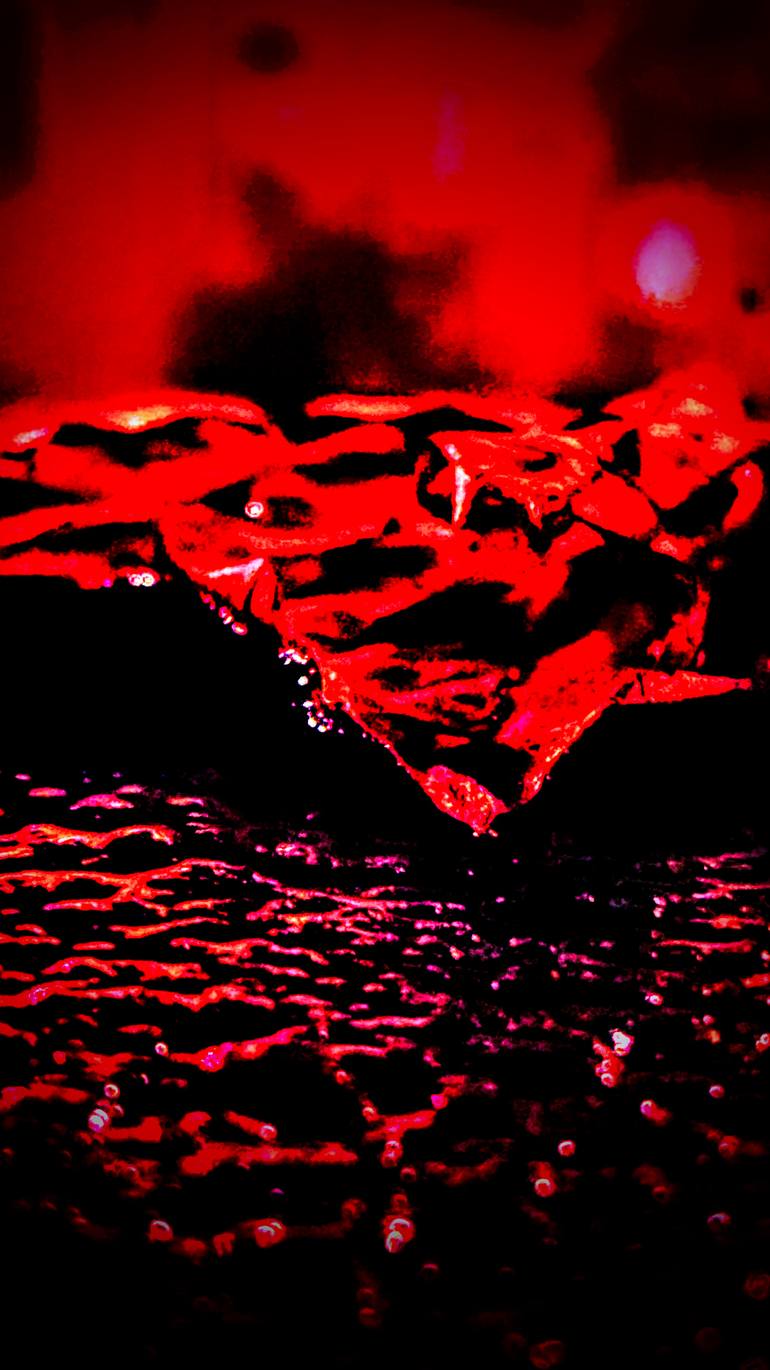 Original Abstract Mixed Media by Bernadett Samu | Abstract Art on Canvas | The Heart of the Volcanic Night