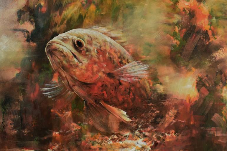 Original Surrealism Fish Painting by Gabriel Bodnariu