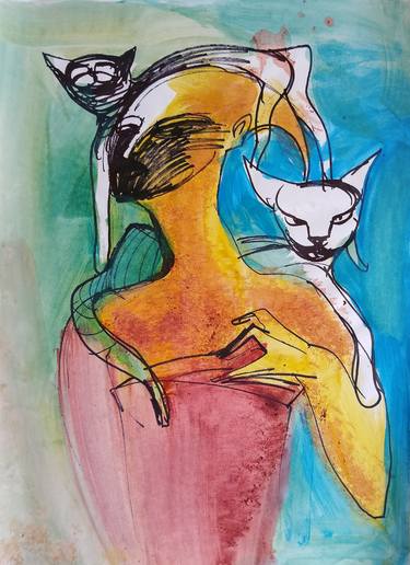 Original Abstract Cats Paintings by Misha Dontsov