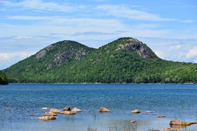 Original Landscape Photography by Peter Krieger | Realism Art on Paper | Rocky Shoreline of Jordan Pond in Acadia National Park
