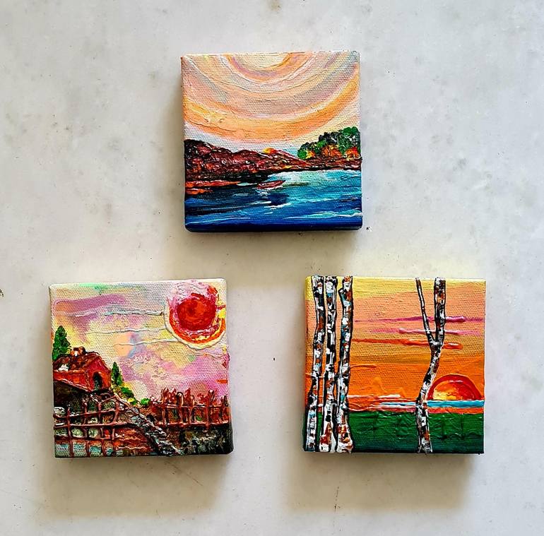 Original Abstract Painting by Rukshana Hooda | Abstract Art on Canvas | Set of 3, Glow in the Woods.