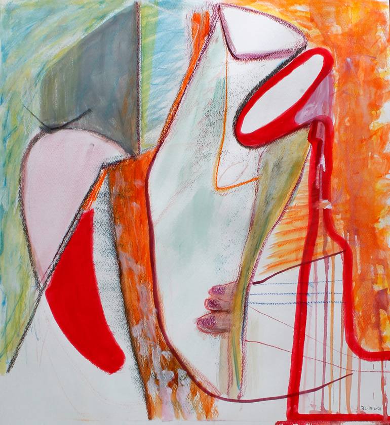 Original Architecture Painting by Flavio Cesarini | Abstract Art on Paper | Three toes and a skyscraper