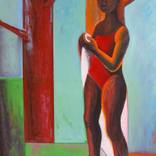Figure and trees in geometric landscape by Rosaria Onotri