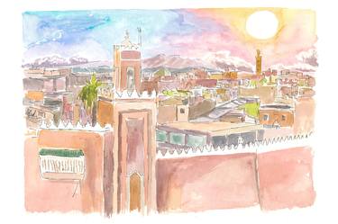 Marrakech View of Walls and Rooftops in Afternoon Sun thumb