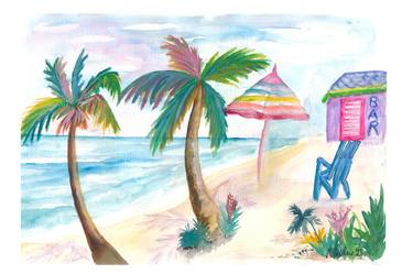Bahamas Beach Bar with Rainbow Umbrella and Seaview thumb