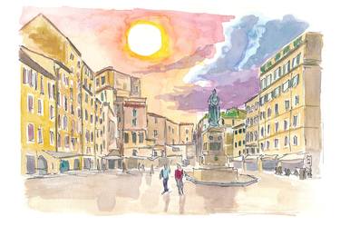 Rome Italy Campo dei Fiori Scenery with Sun thumb