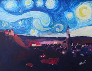 Starry Night in Landshut with Isar Valley Burg Trausnitz thumb