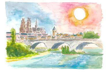 Orleans France view of cathedral and Loire river thumb