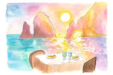 Cabo San Lucas Romantic Table with Seaview Sunset and Rocks thumb