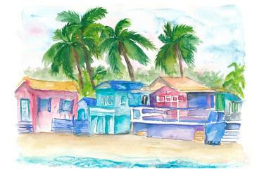 Colorful Tropical Houses at the Caribbean Dream Beach Island thumb