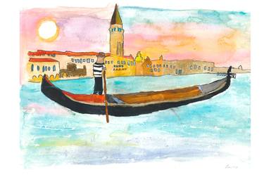 Venice Expressionistic Watercolor Gondola on Canal Grande thumb