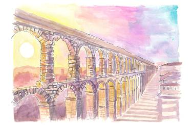 Roman Aqueduct of Segovia Spain in Late Sun thumb