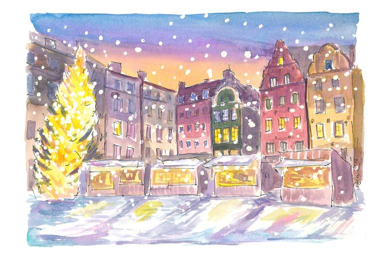 Original Watercolor painting Stockholm Winter art decor wall decor landscape good