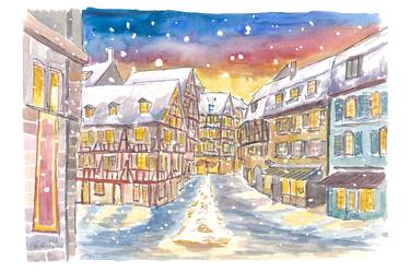 Snowing and Festive Colmar in Alsace with Old Town thumb