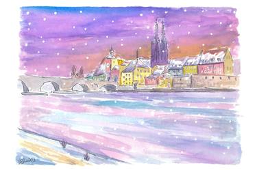 Winter Dawn in Regensburg Bavaria with Danube thumb