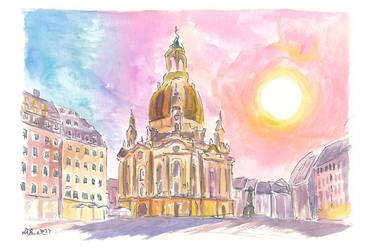 Dresden the splendor of the Frauenkirche at sunset thumb