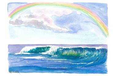 Sparkling rainbow over a big crashing caribbean wave thumb