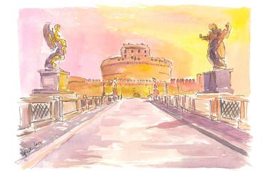 Castel Sant'Angelo with Aelian Bridge and Sunrise over Rome thumb