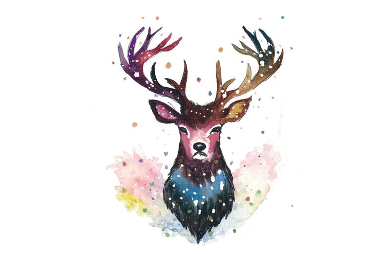 Original Animal Painting by M Bleichner | Impressionism Art on Paper | Ethereal Stag Colors of the Cosmic Forest