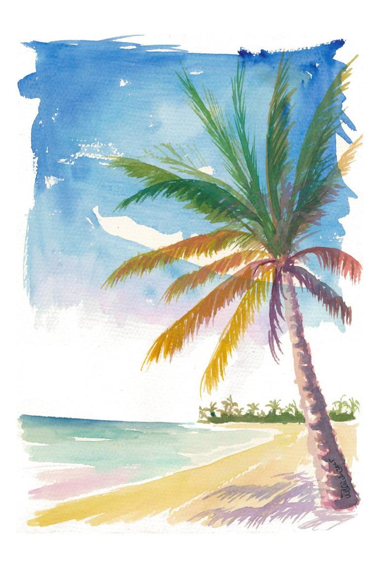 Provo Bahamas Beach with Swaying Palm Trees Painting by M Bleichner ...