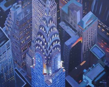New York City Midtown Manhattan with Chrysler Building at Night thumb