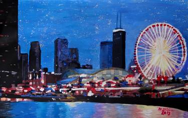  Chicago Skyline With Ferris Wheel thumb