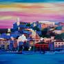 Enjoy the painting of Ibiza Eivissa Old Town and Harbour Pearl of the Mediterranean. Ibiza, balearic islands, spain is famous for many holiday activities. Culture in the old town and harbour, party at the beach. Eivissa is the old name for Ibiza.