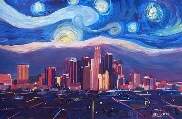 Starry Night in Los Angeles - Van Gogh Inspirations with Skyline and Mountains thumb