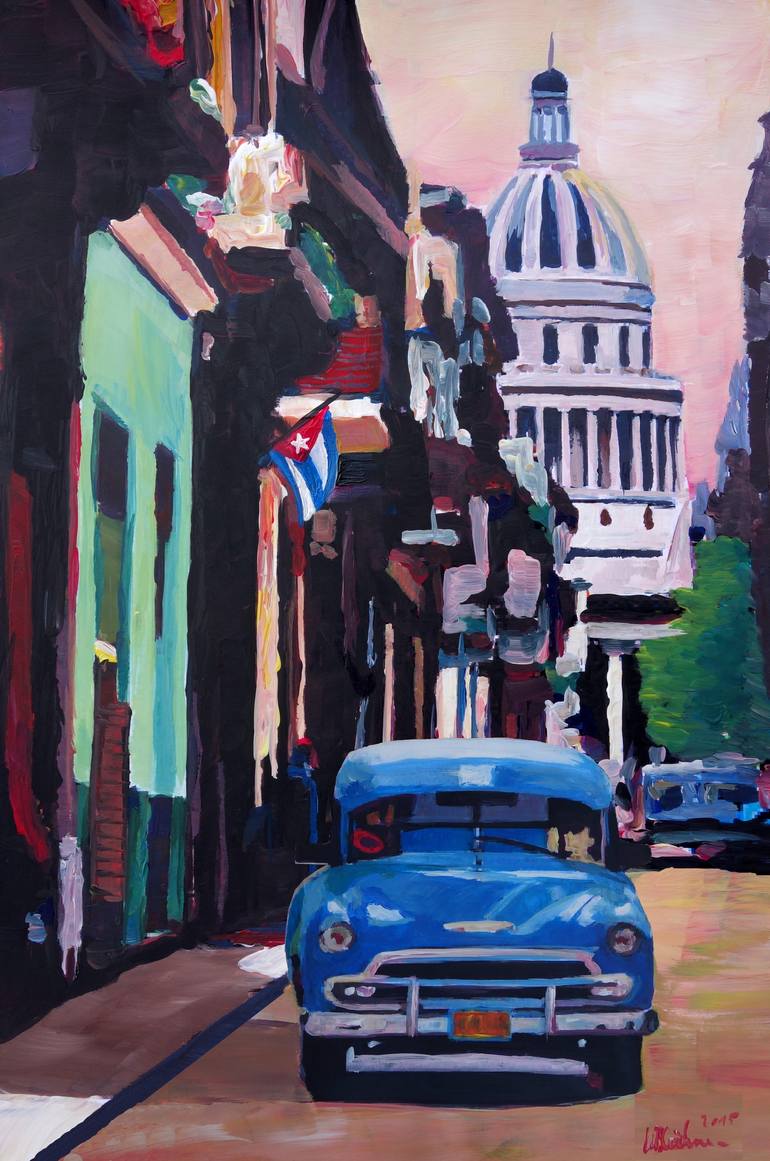 Cuban Oldtimer Street Scene In Havanna Cuba With Buena Vista Feeling Painting By M Bleichner | Saatchi Art