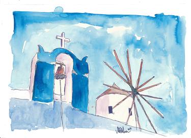 Santorini Oia Greece Windmill And Bell Tower thumb