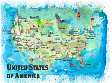 USA Continental States Travel Poster Map With Highlights And Favorites thumb