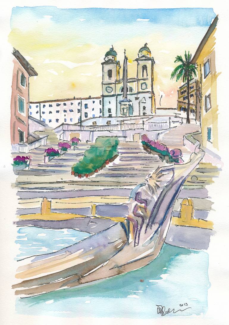 Rome Italy Piazza Spagna With Spanish Steps Painting By M Bleichner Saatchi Art