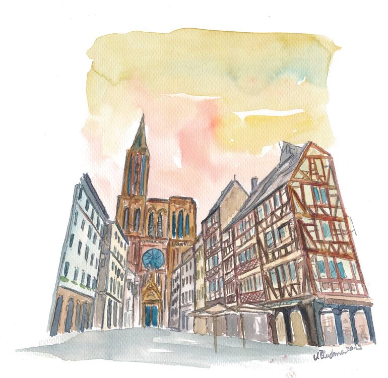 Strasbourg Alsace France Cathedral And Truss House Painting By M Bleichner Saatchi Art