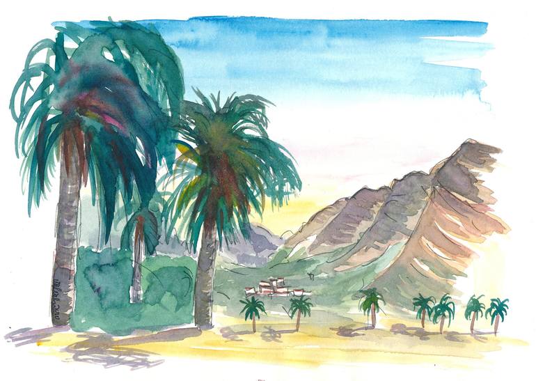 La Gomera Valle Gran Rey View with Palms Original Painting by m bleichner