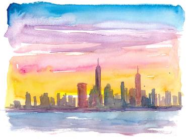 New York City Skyline in Golden Sunset Mood thumb