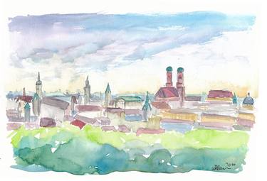 Soft Skyline of Munich Bavaria At Dusk thumb