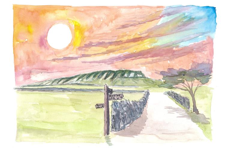 Original Landscape Painting by M Bleichner | Impressionism Art on Paper | Fantastic Pennine Way Sunset on the National Trail in England