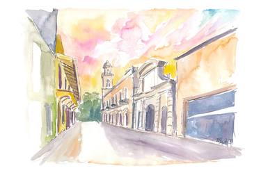 Santo Domingo Watercolor Street Scene Calle el Conde thumb