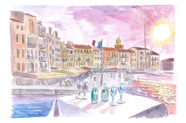 Saint-Tropez France View of Old Port and Bar with Wine thumb